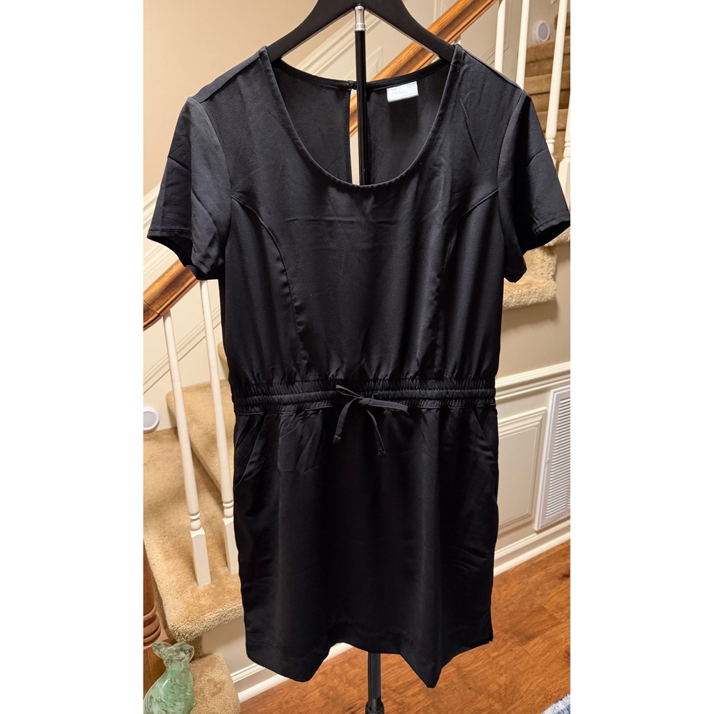 32 Degrees Cool Black Short Sleeve Drawstring Waist Pocket Dress Womens Medium